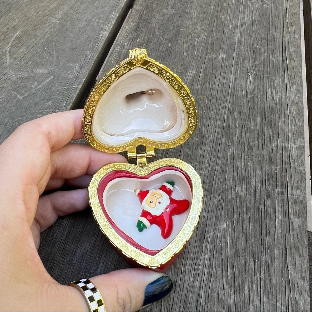 Porcelain Santa Christmas Heart Shaped Trinket Box